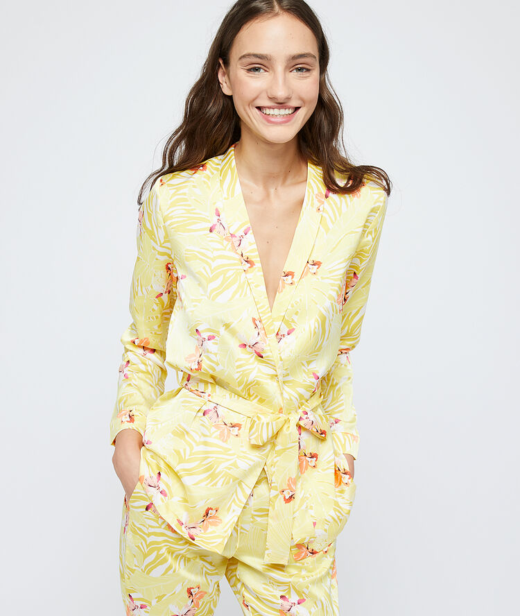 Belted satiny pyjama shirt  yellow.