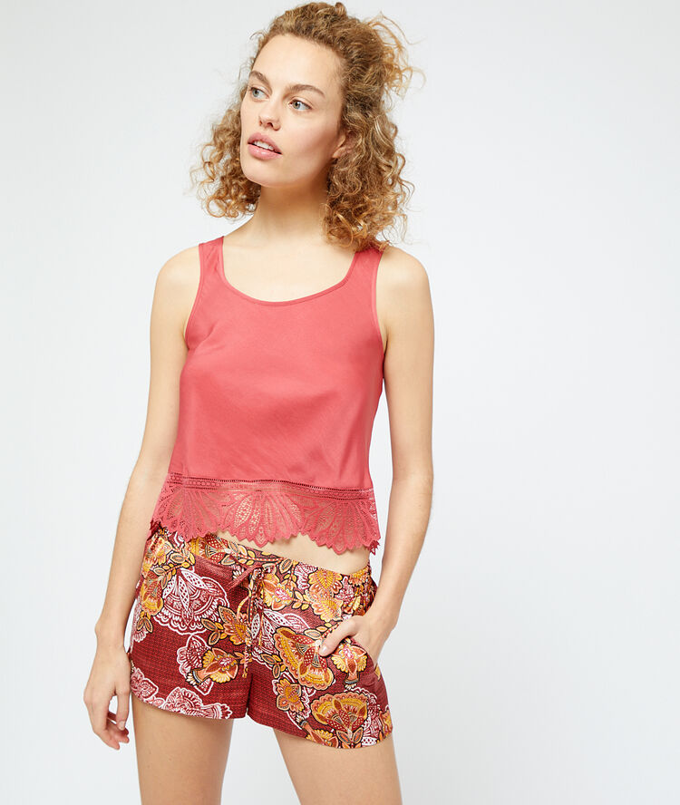 Printed satiny shorts orange.