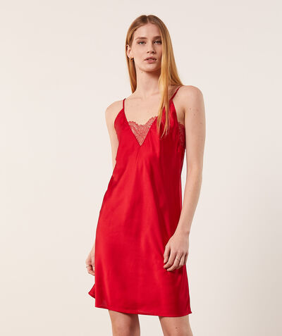 Satin and lace V-neckline nightdress;${refinementColor}