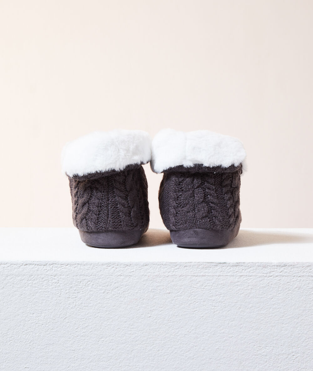 Faux fur slippers booties charcoal grey.