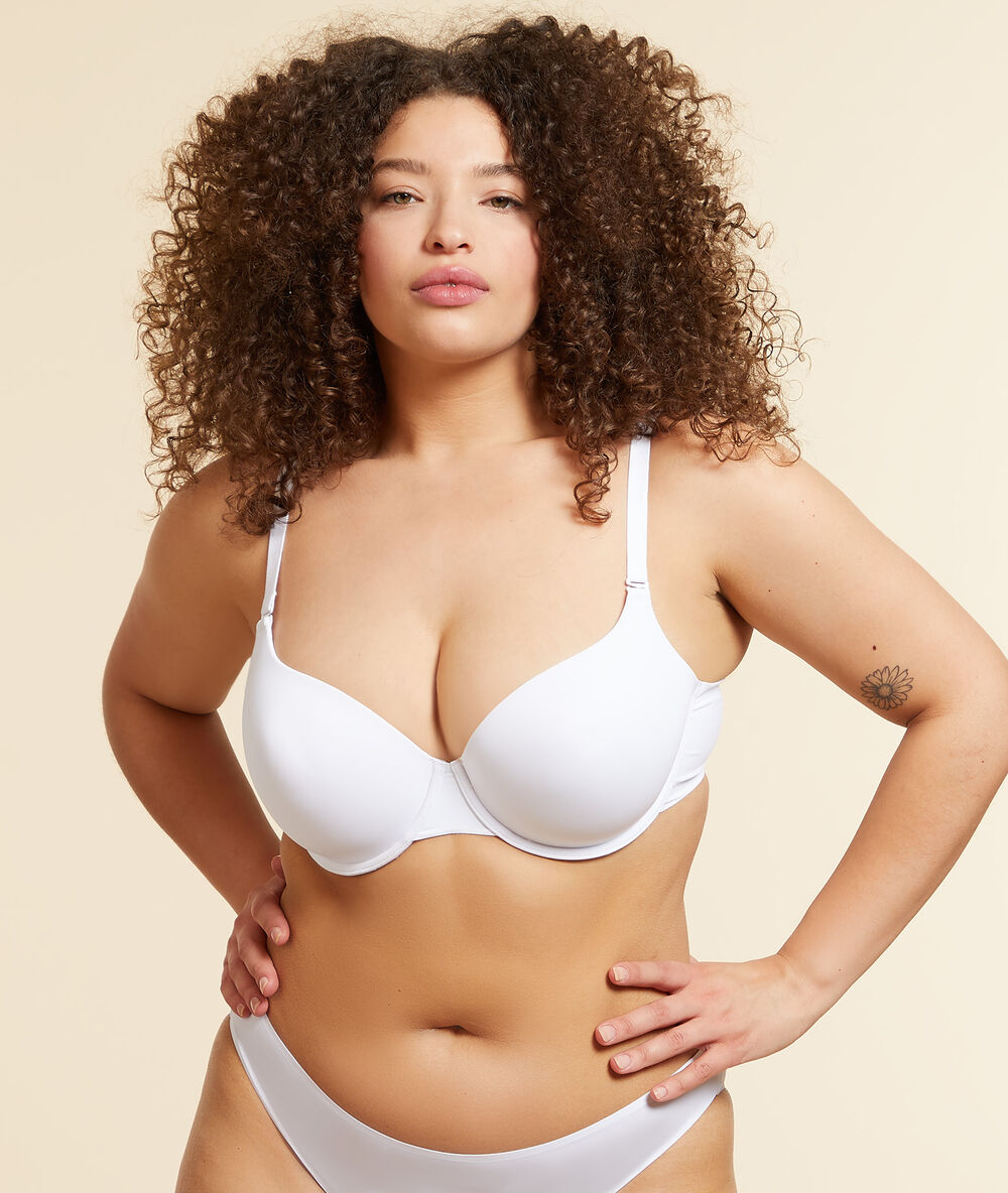 Padded demi cup bra, d&e cups white.