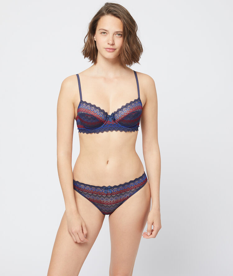 Geometric lace bra marine.