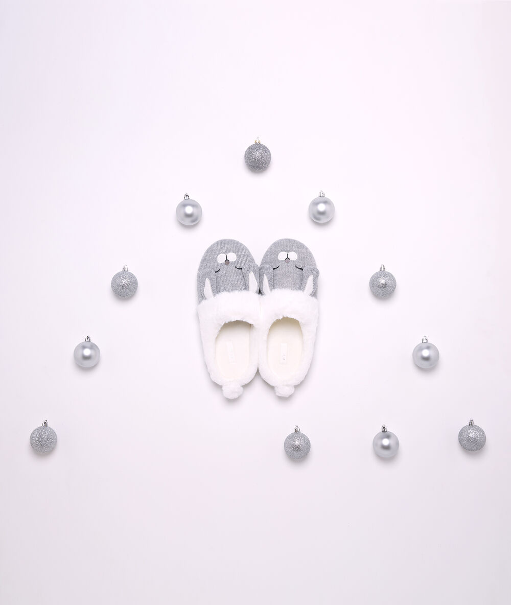 Rabbit mule slippers grey.