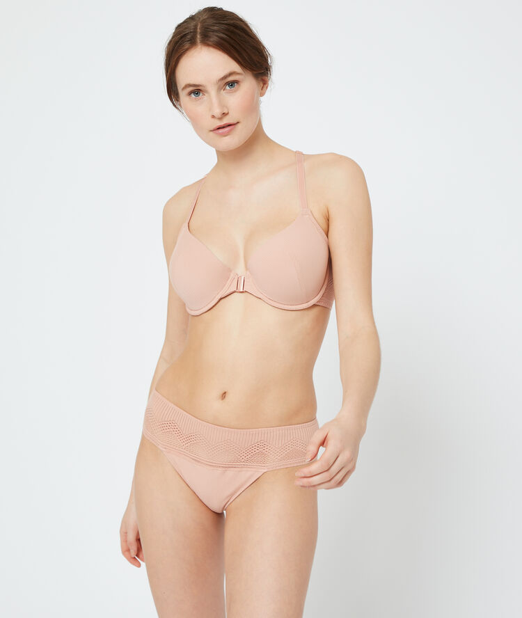 Lace microfibre tanga powdery pink.