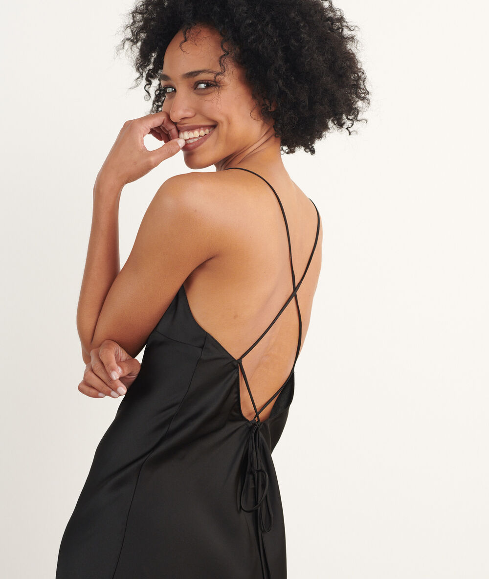 Satiny maxi slip nightdress  black.