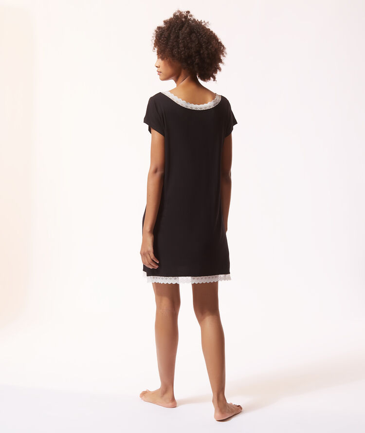 Lace edged nightdress black.