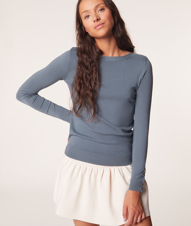Long sleeve boat neck sweater;${refinementColor}
