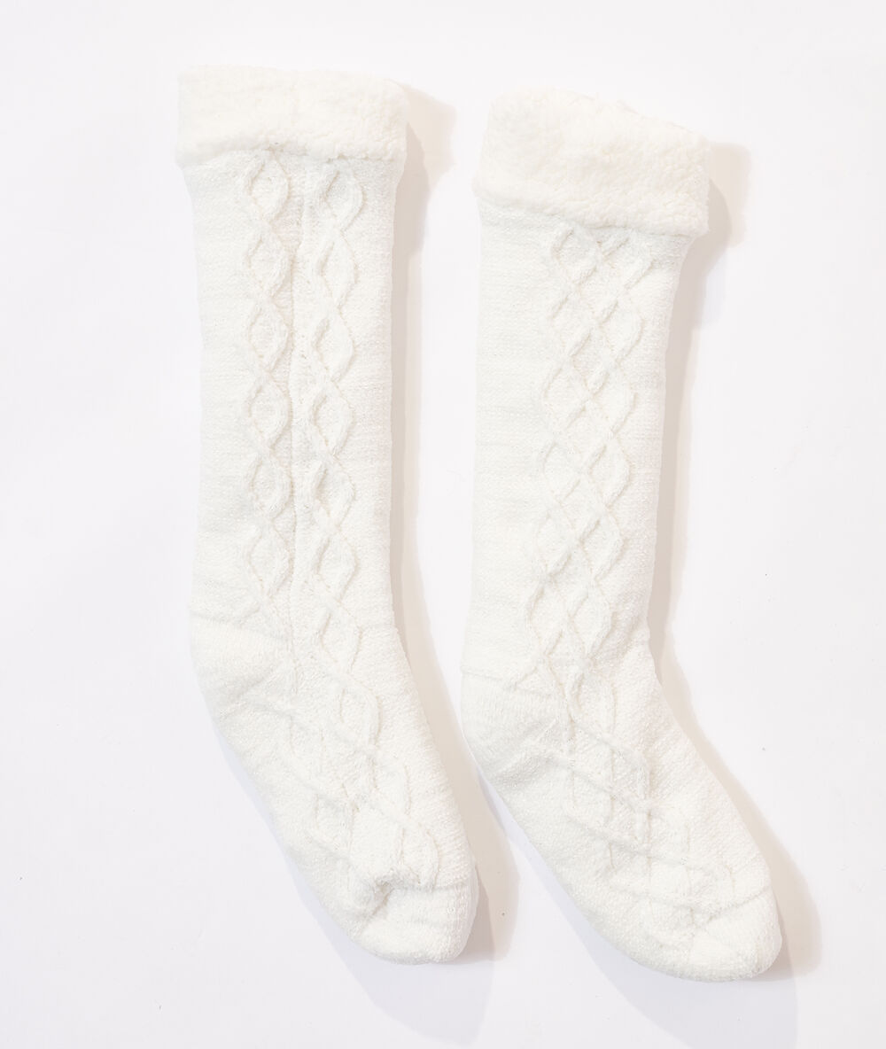 Chaussettes tricot int&eacute;rieur polaire ecru.