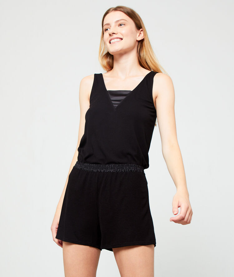 Shorts in rib and satin detail  black.