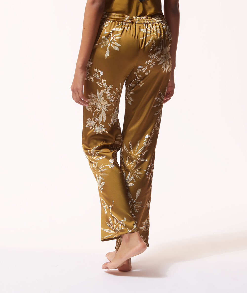 Pantalon satin&eacute; imprim&eacute; bronze.
