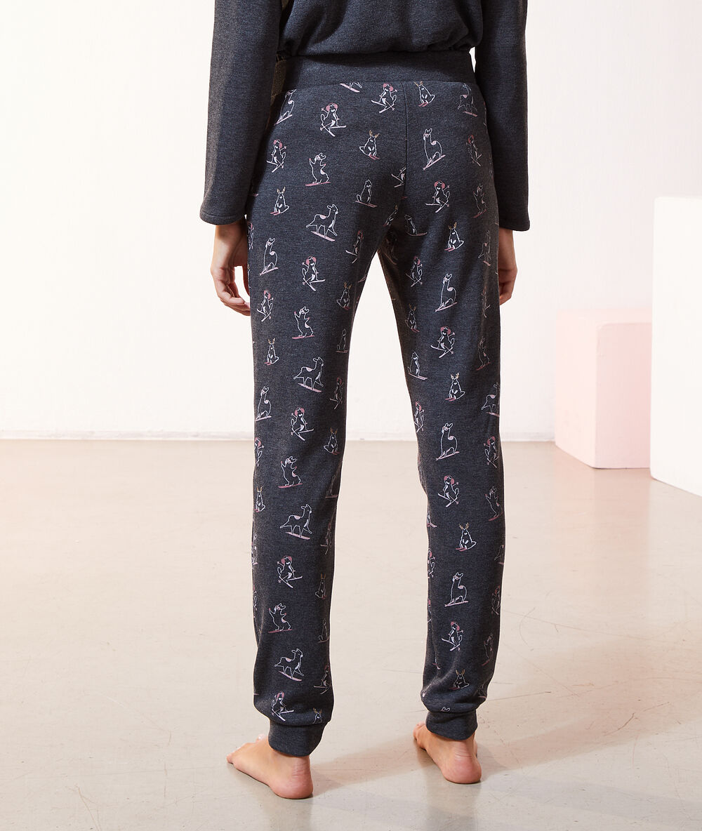 Trousers in print charcoal grey.