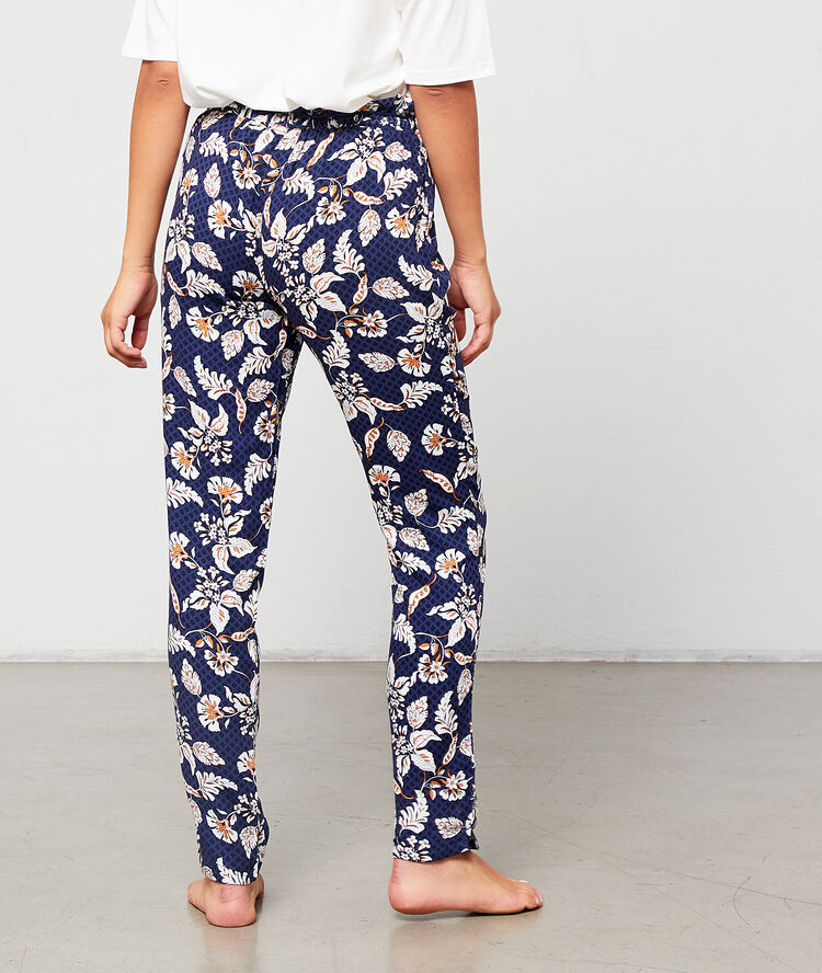 Pantalon imprim&eacute; &agrave; pompons marine.