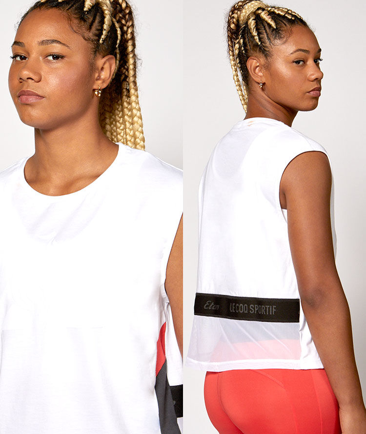 Top de training &agrave; manches courtes blanc.