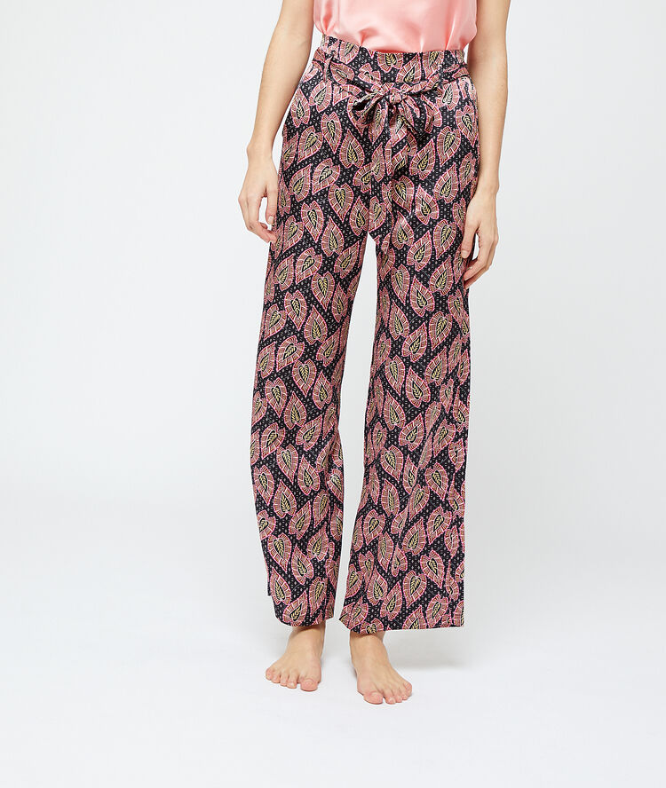 Pantalon satin&eacute; imprim&eacute; violet.