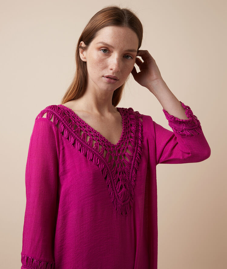 Crochet beach tunic fushia.