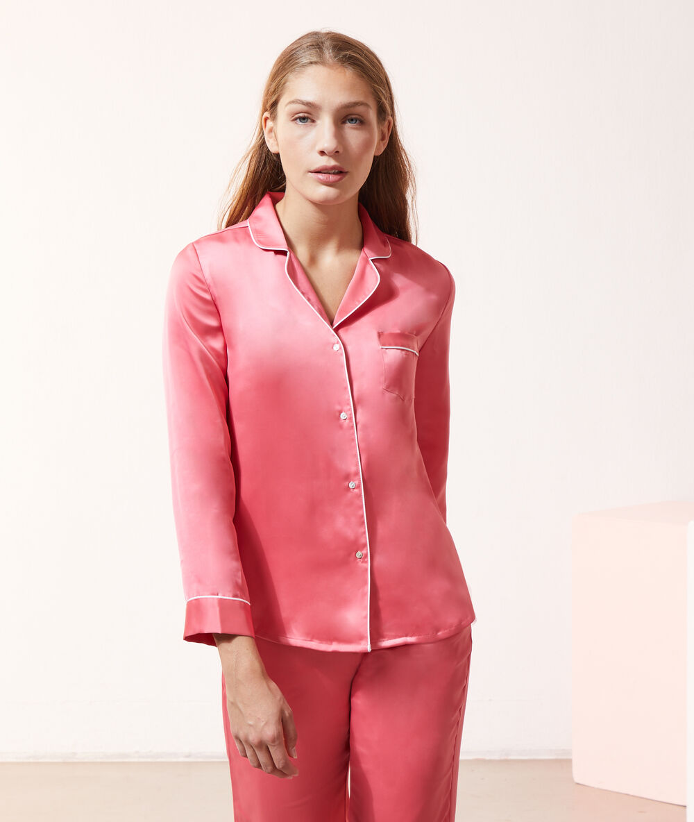 Satiny men pyjamas shirt coral.