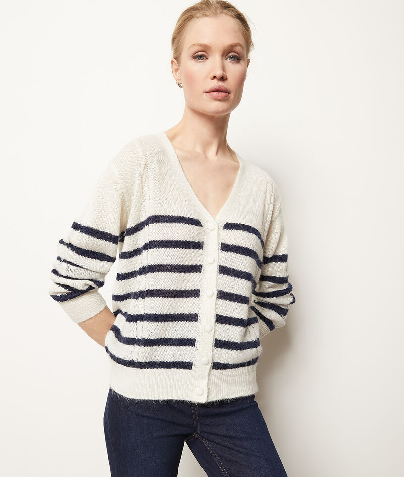 Striped knit cardigan;${refinementColor}