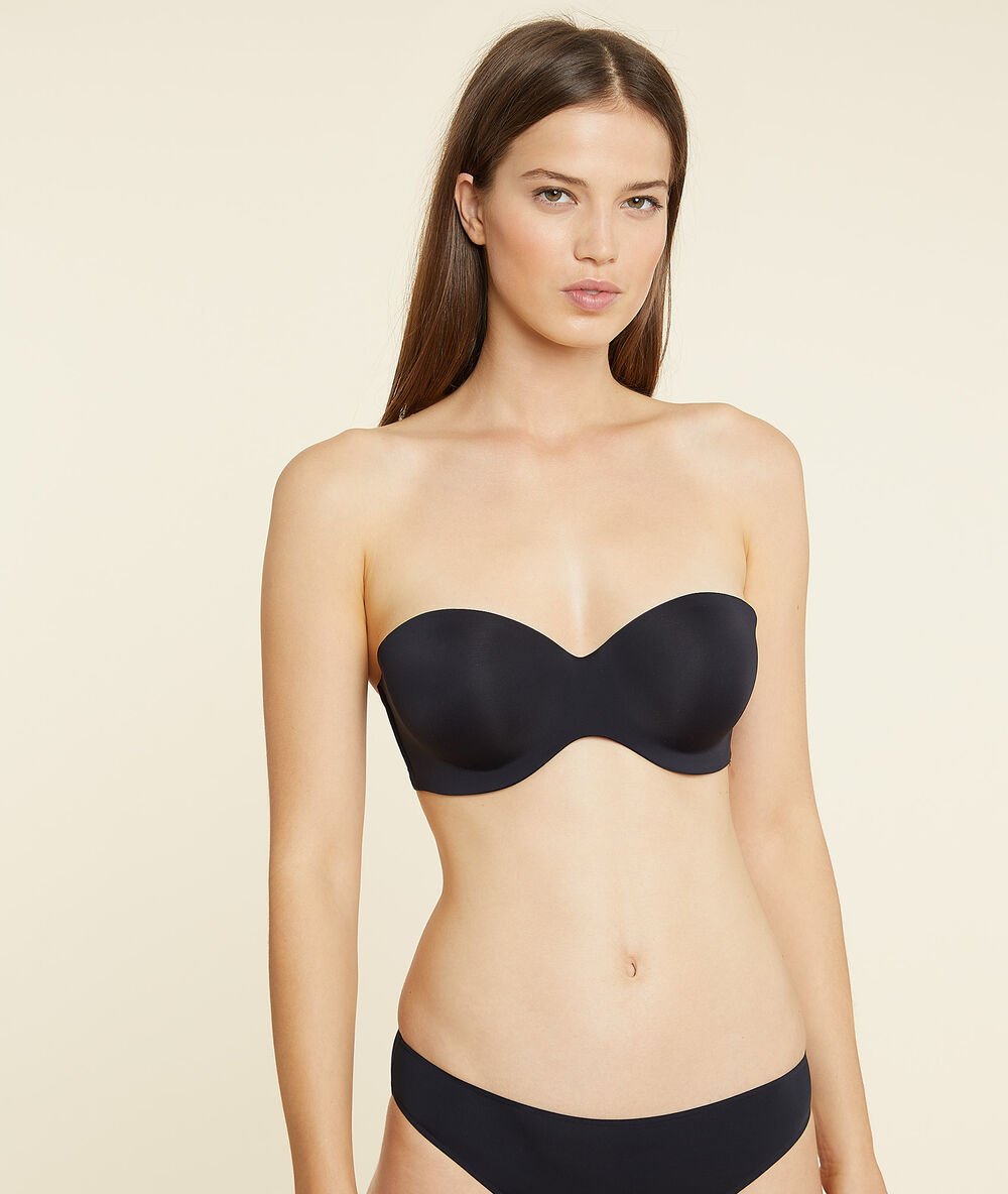 Micro bandeau bra, removable straps, d cup black.