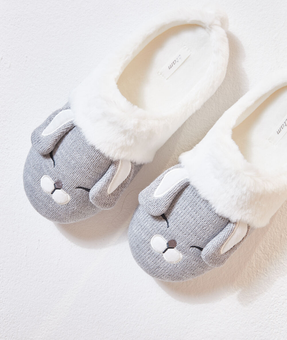 Rabbit mule slippers grey.