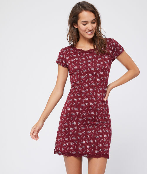 Floral chemise with lace neckline burgundy.