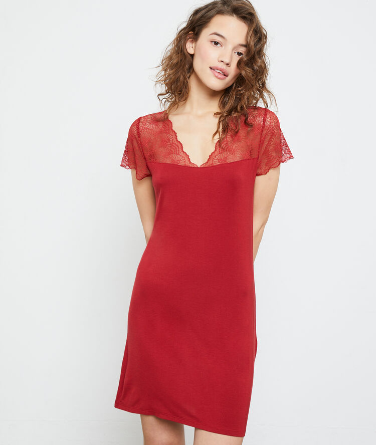 Lace nightshirt red brick.
