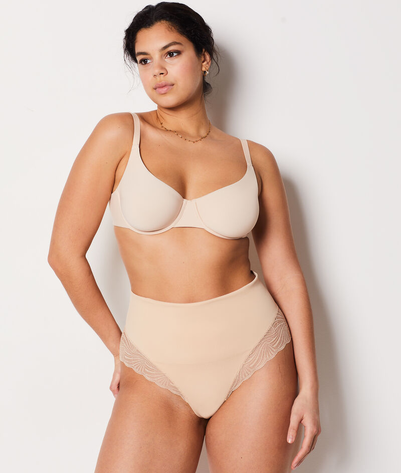 High Waist Thong With Lace Details- Medium Control;${refinementColor}