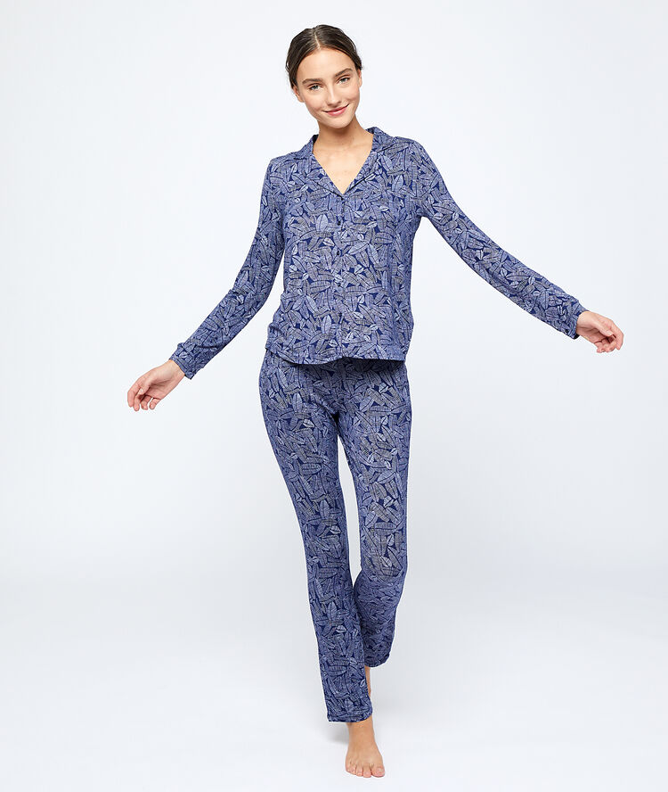 Floral print pyjama shirt navy.
