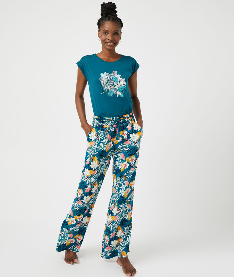 T-shirt imprim&eacute; "island" bleu canard.