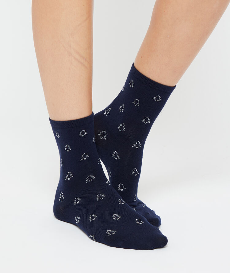 Chaussettes &agrave; motifs sapin de no&euml;l marine.