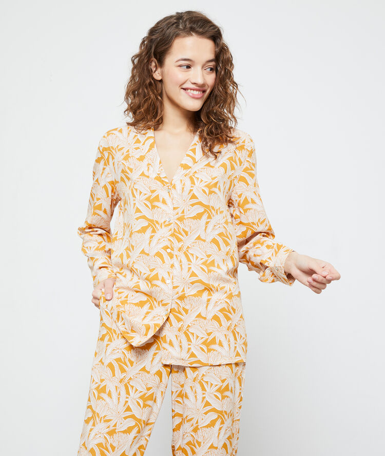 Foliage print pyjama shirt ochre.