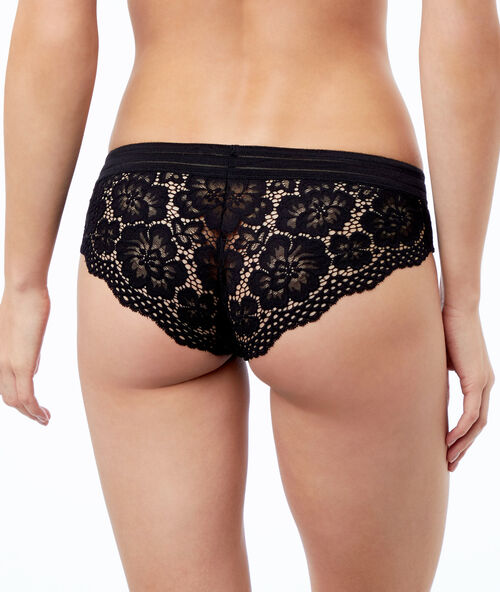 Culote de encaje floral y franja elástica negro.