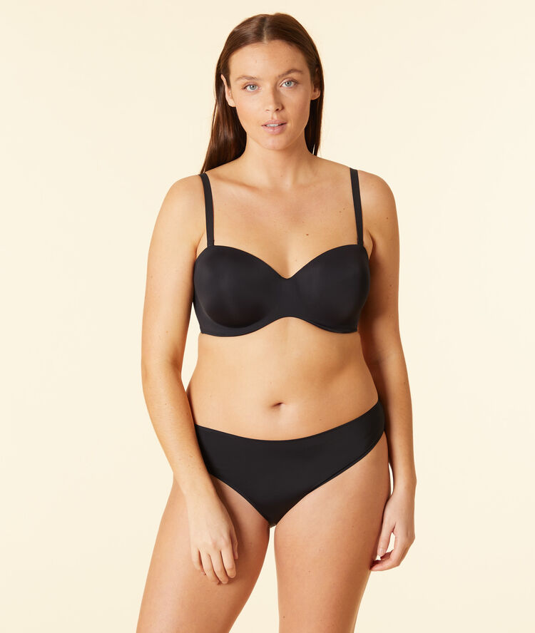 Microfibre cup strapless bra, removable straps black.