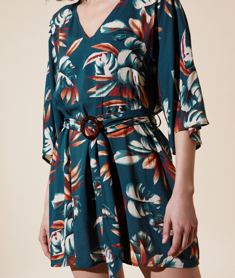 Foliage print tunic petrol blue.
