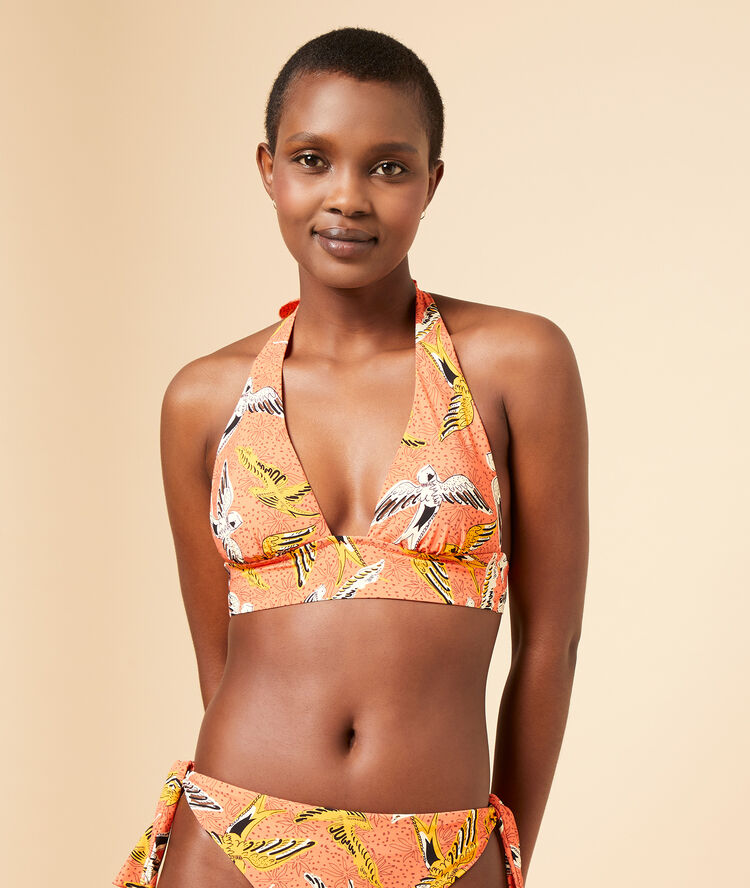 Triangle bikini top, removable pads coral.