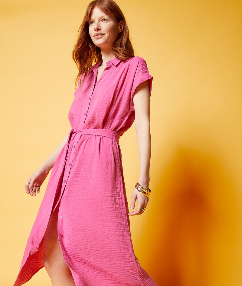 Long Dress With Tie Belt;${refinementColor}