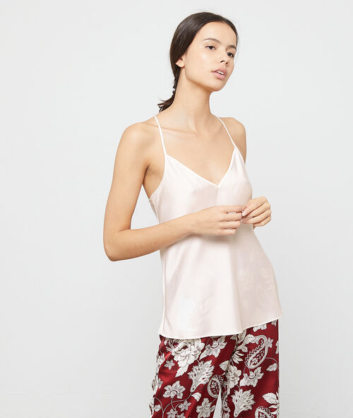 Lace back satin top ecru.
