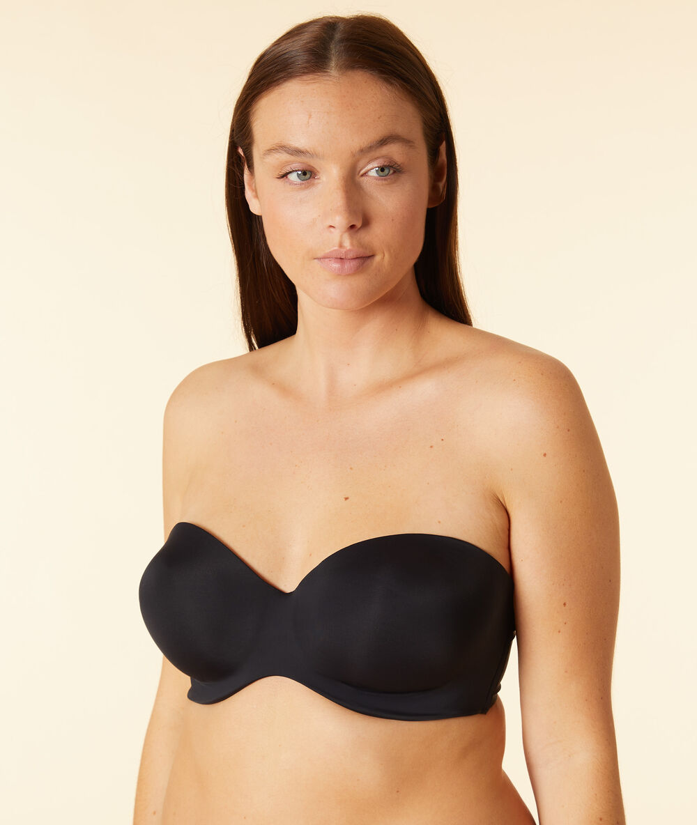 Microfibre cup strapless bra, removable straps black.