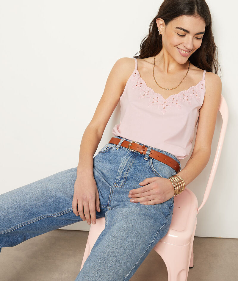 Camisole with embroidered details;${refinementColor}