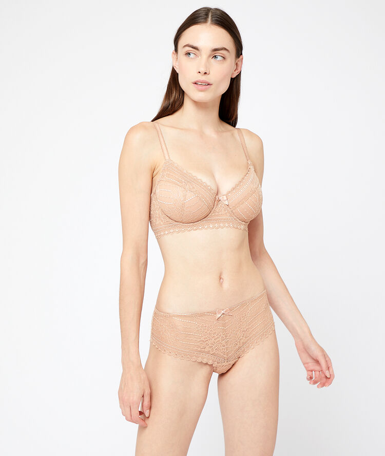 Classic padded lace bra dune.