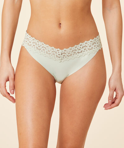 Microfiber and lace thong;${refinementColor}
