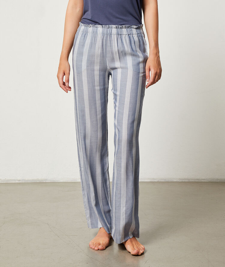 Pantalon &agrave; rayures bleu.
