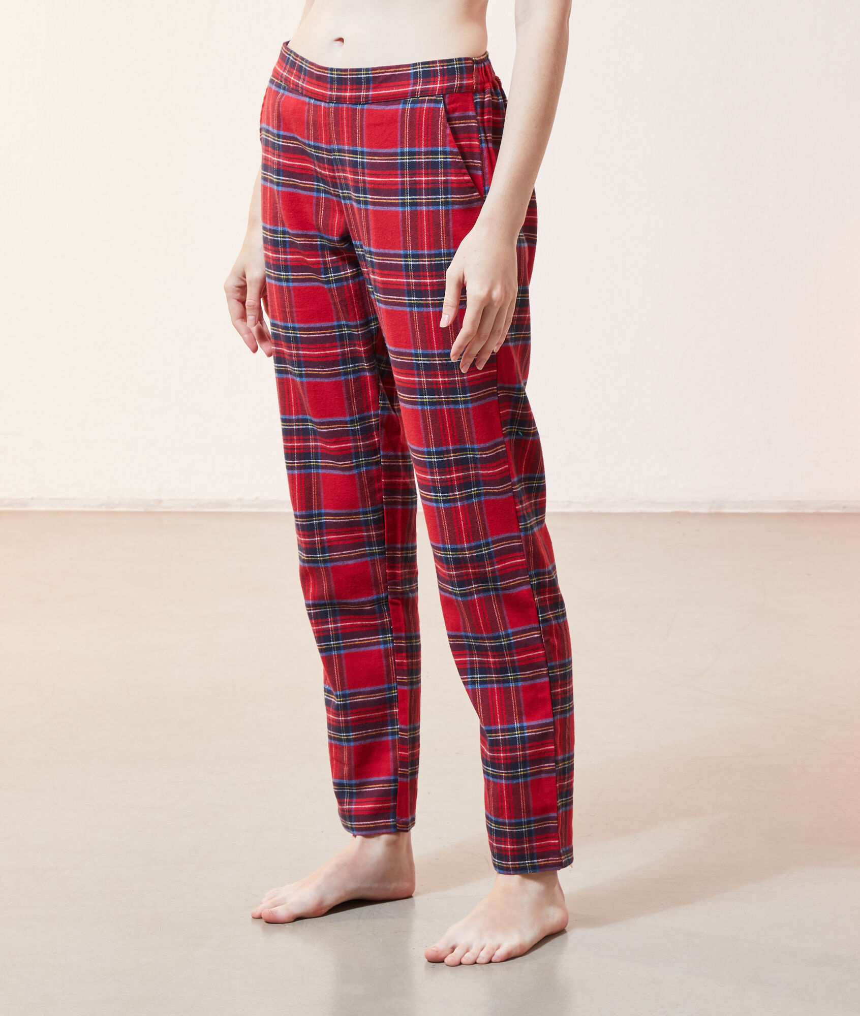red checkered trousers