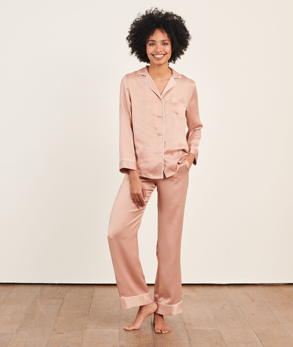 Satiny men pyjamas shirt powder pink.