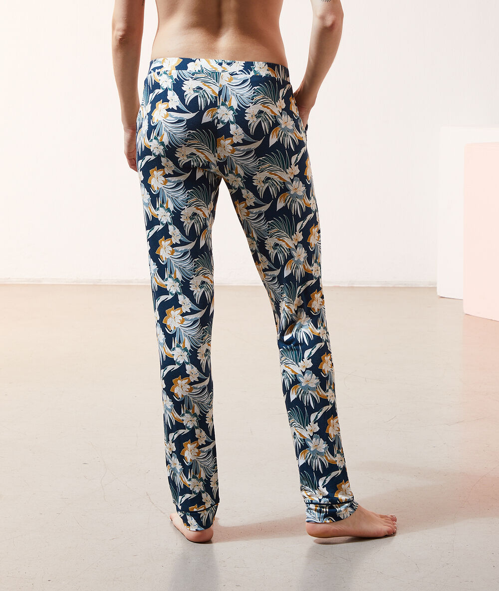 Printed trousers peacock blue.