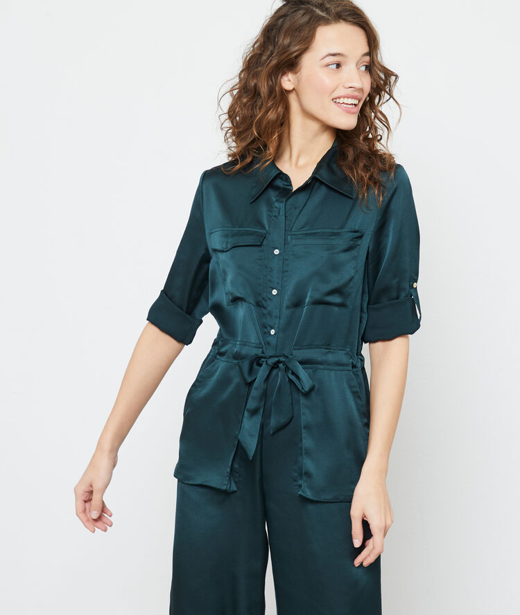 Satin night jumpsuit green.