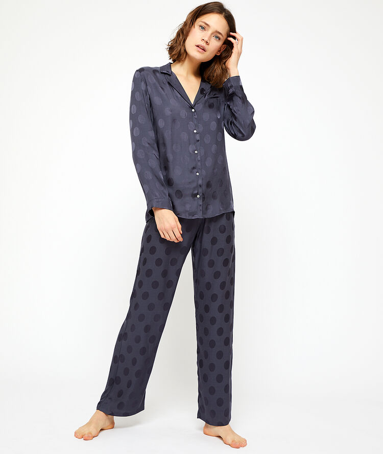 Satin polka dot trousers anthracite.