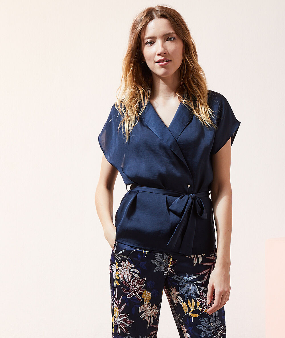 Satin wrap top navy.