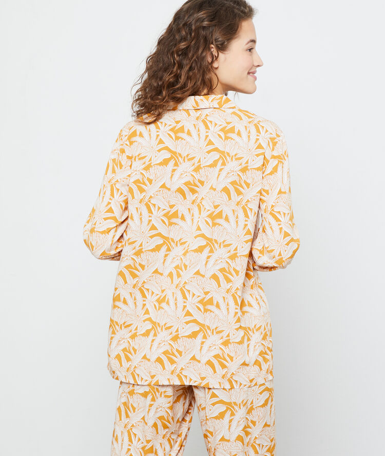 Foliage print pyjama shirt ochre.