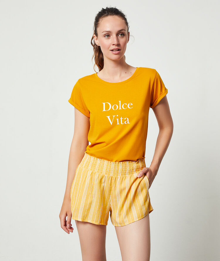 Short &agrave; rayures ocre.