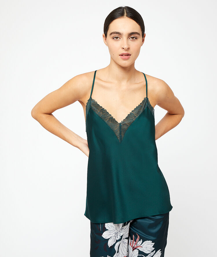 Lace back cami top green.